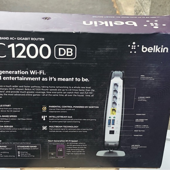 Belkin AC1200 DB Wi-Fi Dual-Band AC+ Gigabit Router  Factory - Picture 5 of 9